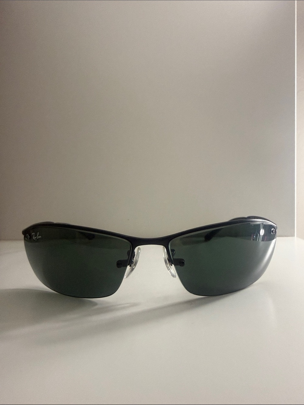 Ray-Ban Semi-Rimless Polarized Sunglasses - Black/Green